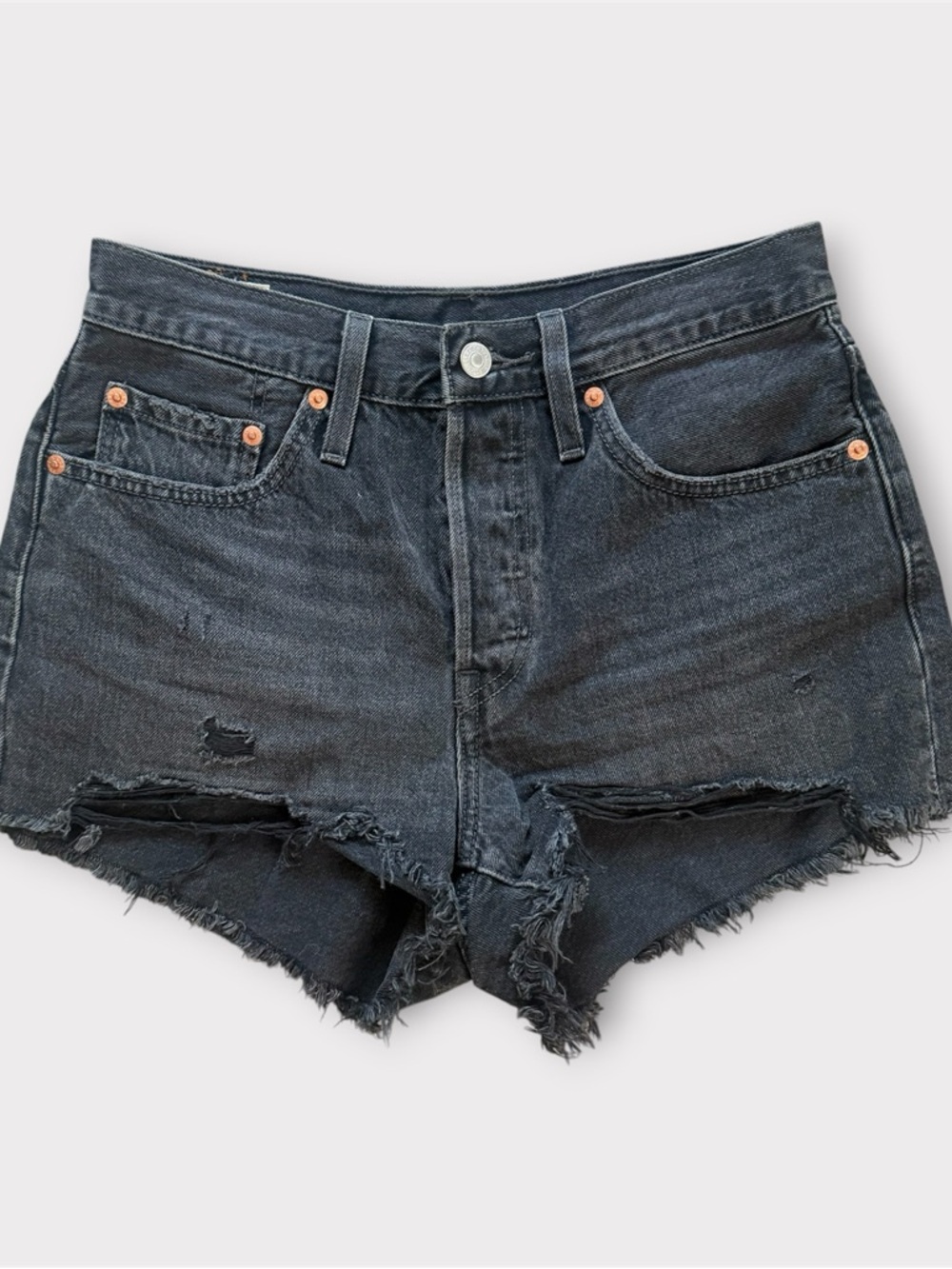 Levi’s 501 Original Cutoff Denim Shorts Black Dark Wash Distressed Size 27